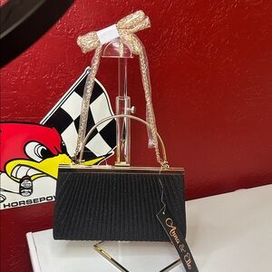 Elegant Black Clutch with Gold Chain by
